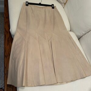 Lafayette 148 New York Beige A-Line Leather Skirt